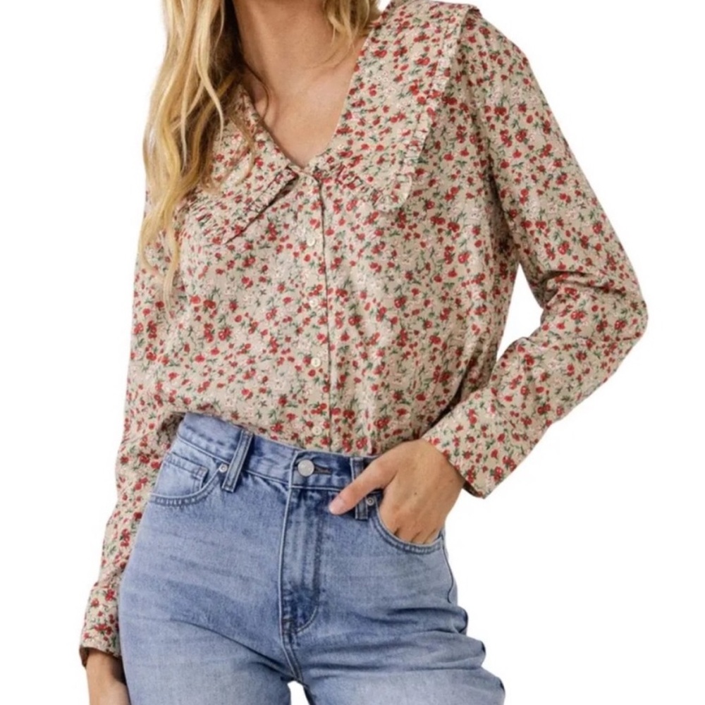 English Factory Floral Collar Detail Shirt. Size XS